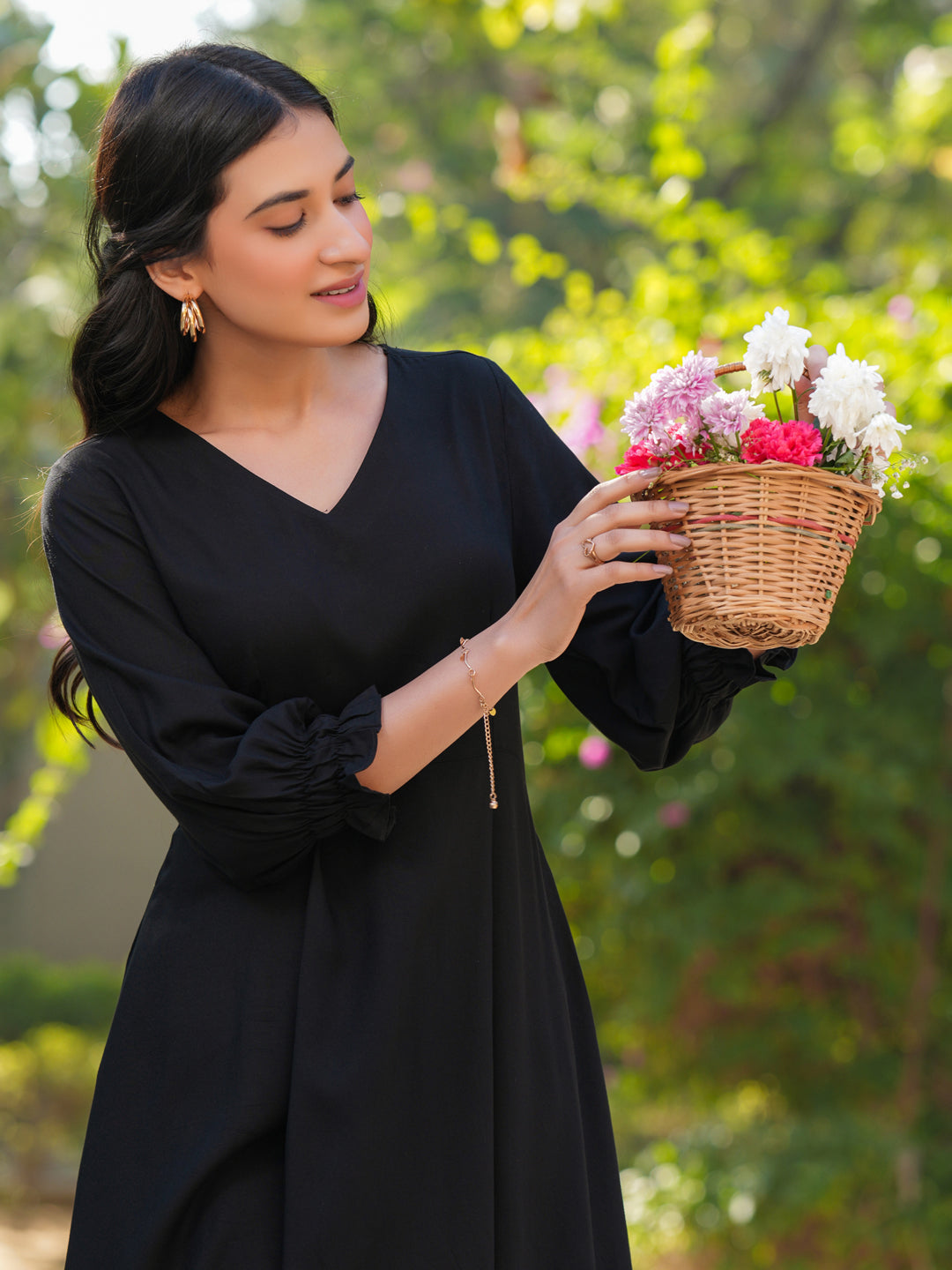 Janasya Dark Rayon Solid A-Line Dress