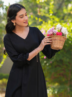 Thumbnail for Janasya Dark Rayon Solid A-Line Dress
