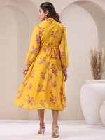 Thumbnail for Janasya Bright Georgette Floral A-Line Dress