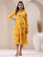 Thumbnail for Janasya Bright Georgette Floral A-Line Dress