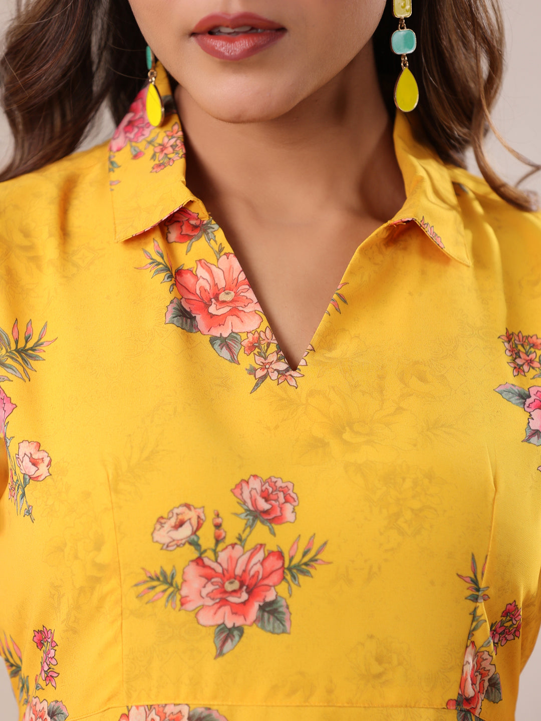 Janasya Bright Georgette Floral A-Line Dress