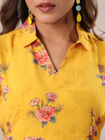 Thumbnail for Janasya Bright Georgette Floral A-Line Dress