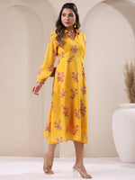 Thumbnail for Janasya Bright Georgette Floral A-Line Dress