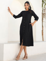 Thumbnail for Janasya Dark Rayon Solid A-Line DRESS