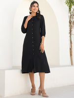 Thumbnail for Janasya Dark Rayon Solid A-Line DRESS