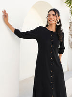 Thumbnail for Janasya Dark Rayon Solid A-Line DRESS