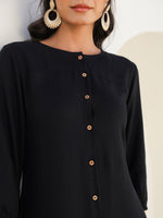 Thumbnail for Janasya Dark Rayon Solid A-Line DRESS