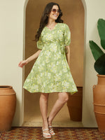 Thumbnail for Janasya Light Cotton Floral A-Line Dress