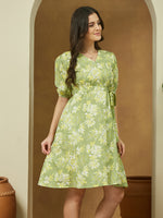 Thumbnail for Janasya Light Cotton Floral A-Line Dress