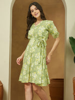 Thumbnail for Janasya Light Cotton Floral A-Line Dress