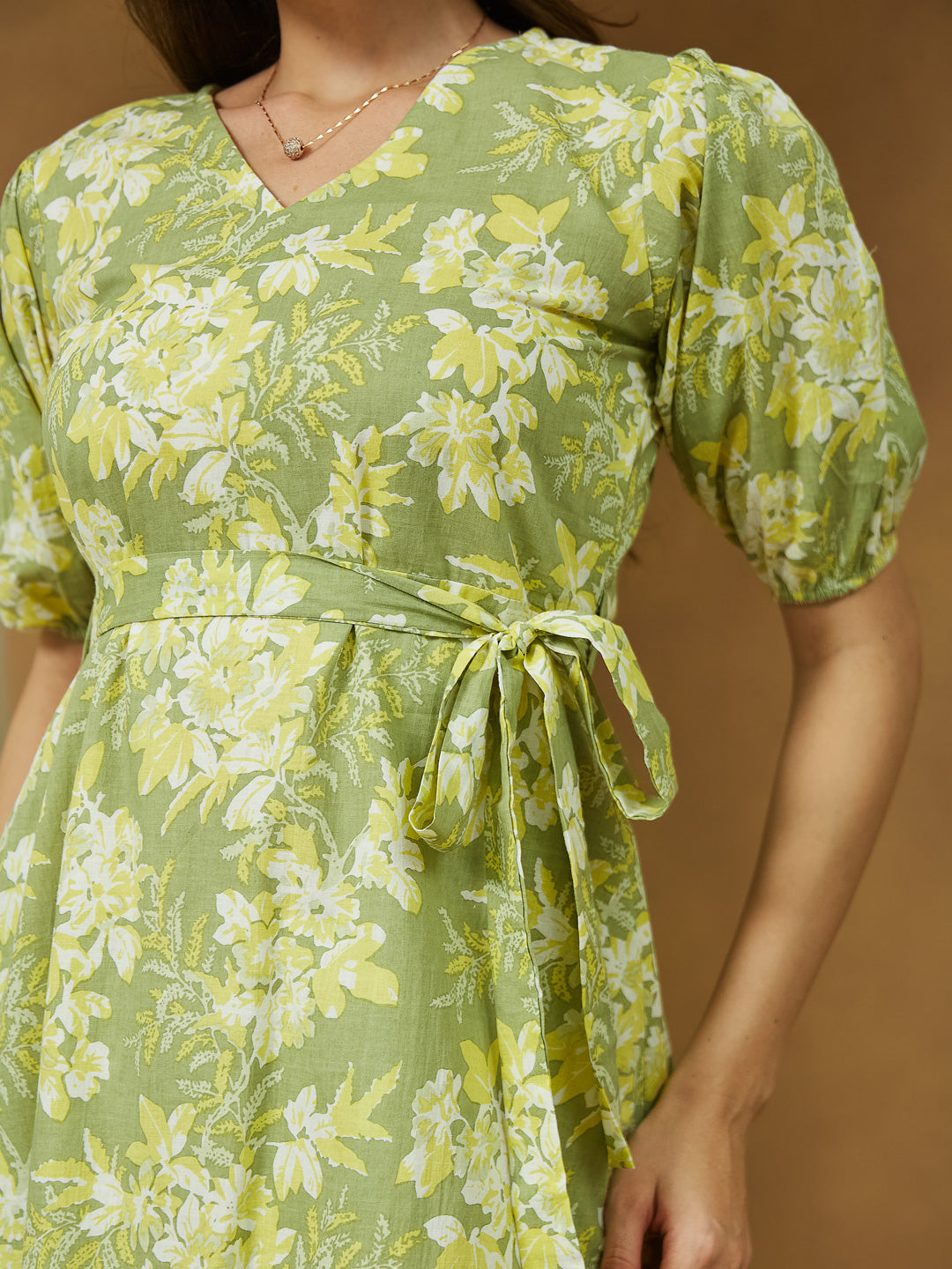 Janasya Light Cotton Floral A-Line Dress