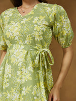 Thumbnail for Janasya Light Cotton Floral A-Line Dress