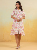 Thumbnail for Janasya Light Cotton Floral A-Line Dress