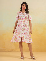 Thumbnail for Janasya Light Cotton Floral A-Line Dress