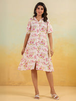 Thumbnail for Janasya Light Cotton Floral A-Line Dress