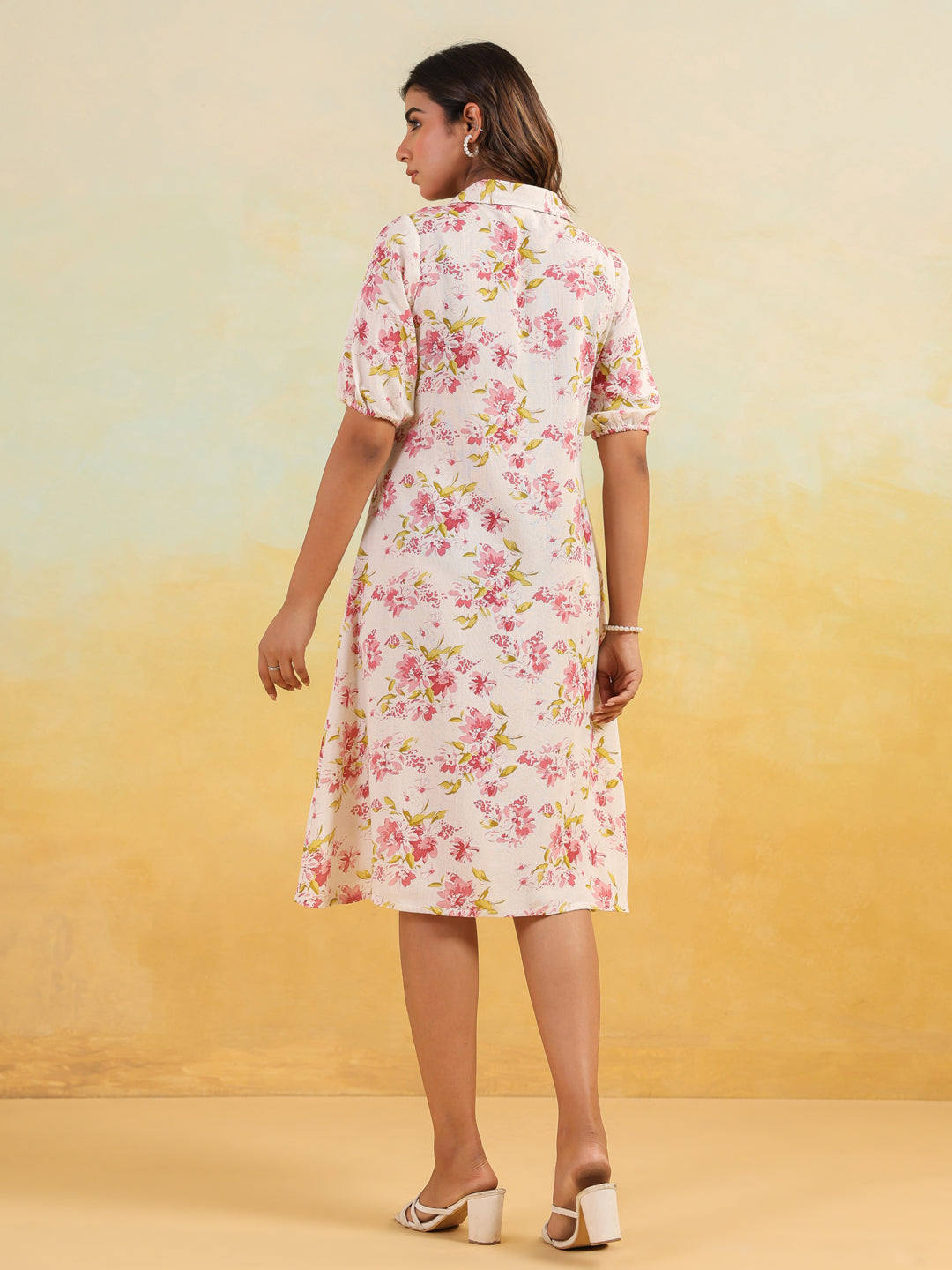 Janasya Light Cotton Floral A-Line Dress