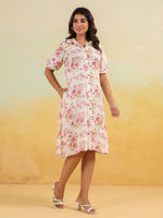 Thumbnail for Janasya Light Cotton Floral A-Line Dress
