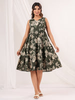 Thumbnail for Janasya Dark Cotton Floral Tiered Dress