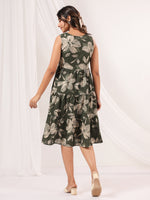 Thumbnail for Janasya Dark Cotton Floral Tiered Dress