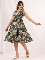 Thumbnail for Janasya Dark Cotton Floral Tiered Dress