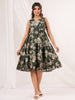 Janasya Dark Cotton Floral Tiered Dress - Distacart