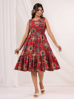 Thumbnail for Janasya Bright Cotton Floral Fit & Flare Dress