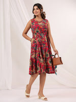Thumbnail for Janasya Bright Cotton Floral Fit & Flare Dress