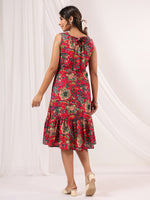 Thumbnail for Janasya Bright Cotton Floral Fit & Flare Dress