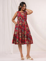 Thumbnail for Janasya Bright Cotton Floral Fit & Flare Dress