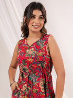 Thumbnail for Janasya Bright Cotton Floral Fit & Flare Dress