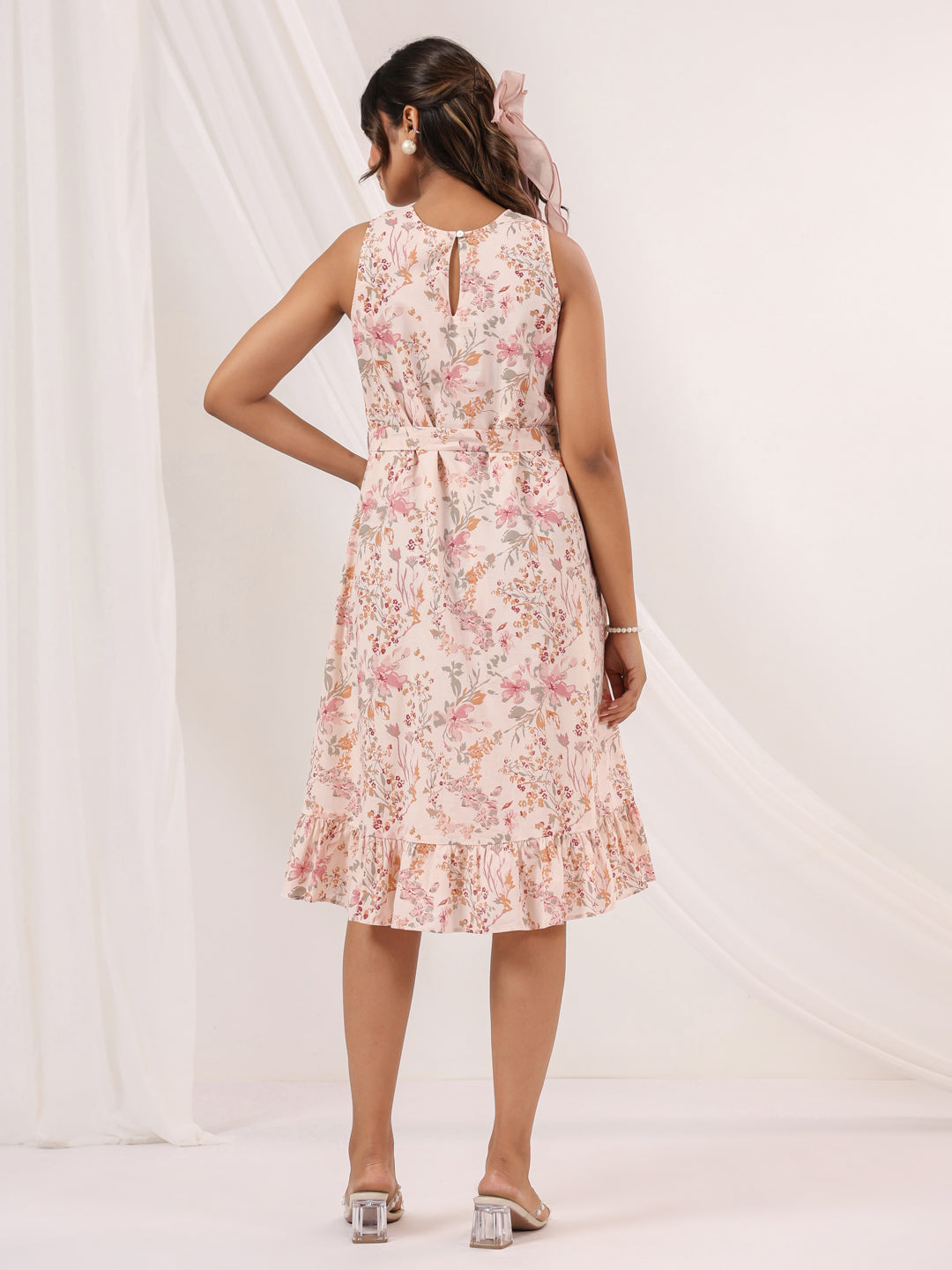 Janasya Light Cotton Floral A-Line Dress