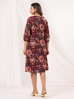 Thumbnail for Janasya Dark Cotton Floral A-Line Dress