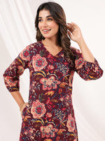 Thumbnail for Janasya Dark Cotton Floral A-Line Dress
