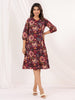 Janasya Dark Cotton Floral A-Line Dress - Distacart