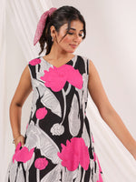 Thumbnail for Janasya Dark Cotton Floral Handkerchief Dress