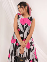 Thumbnail for Janasya Dark Cotton Floral Handkerchief Dress