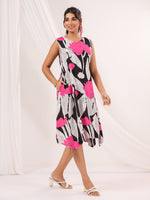 Thumbnail for Janasya Dark Cotton Floral Handkerchief Dress