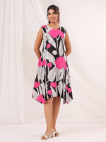 Thumbnail for Janasya Dark Cotton Floral Handkerchief Dress