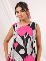Thumbnail for Janasya Dark Cotton Floral Handkerchief Dress