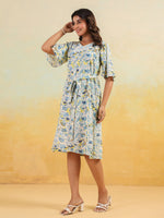 Thumbnail for Janasya Light Cotton Floral A-Line Dress