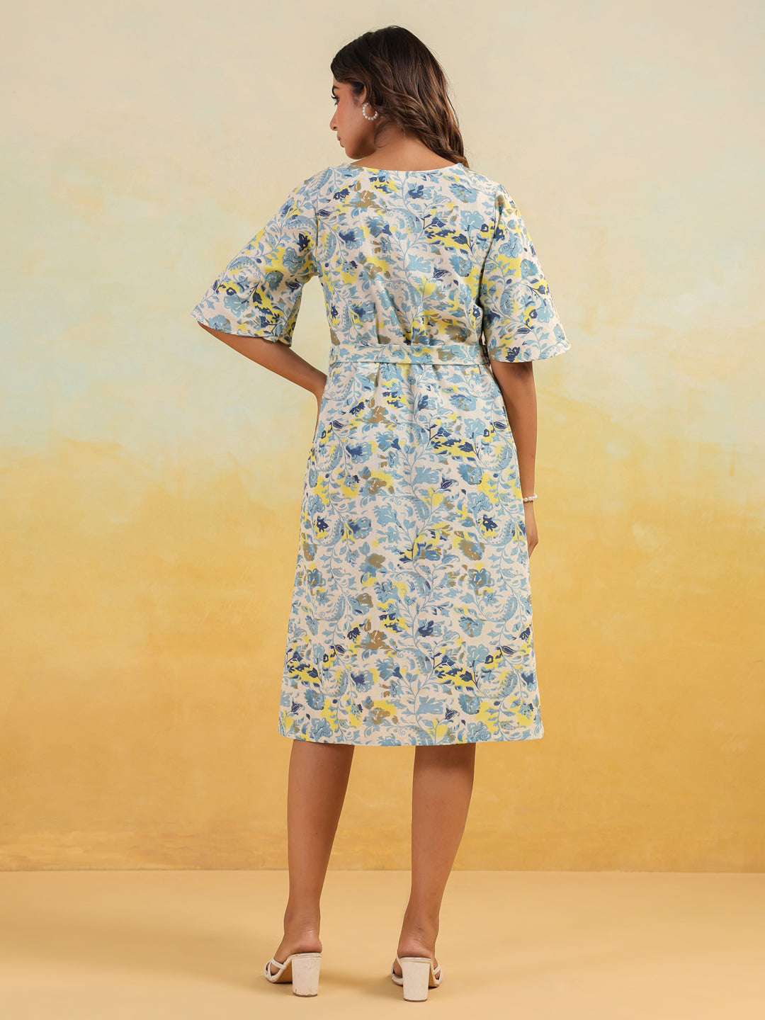 Janasya Light Cotton Floral A-Line Dress