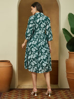 Thumbnail for Janasya Dark Cotton Floral Fit & Flare Dress