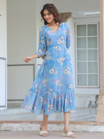 Thumbnail for Janasya Light Georgette Floral A-Line Dress