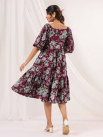 Thumbnail for Janasya Dark Cotton Floral Tiered Dress