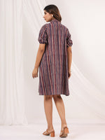Thumbnail for Janasya Dark Cotton Striped A-Line Dress