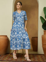 Thumbnail for Janasya Bright Flex Ikkat Tiered Dress