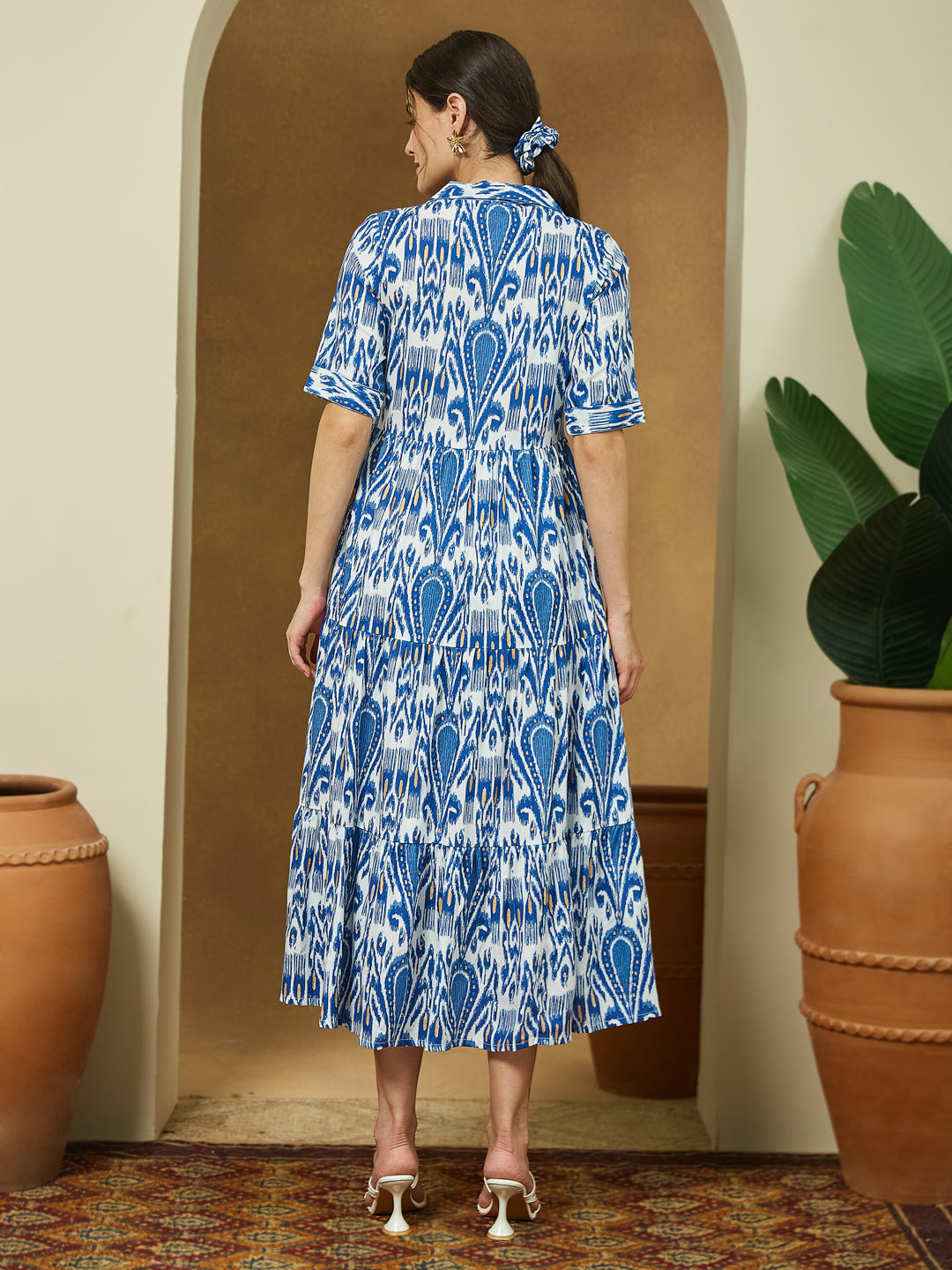 Janasya Bright Flex Ikkat Tiered Dress - Distacart