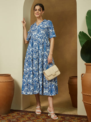 Janasya Bright Flex Ikkat Tiered Dress