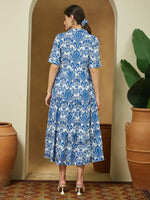 Thumbnail for Janasya Bright Flex Ikkat Tiered Dress