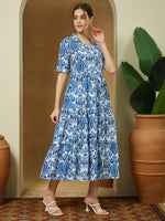 Thumbnail for Janasya Bright Flex Ikkat Tiered Dress